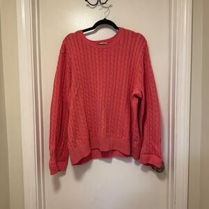 APPLESEED Cable Knit Sweater Coral Pink Textured Crew Neck Long Sleeve Pullover